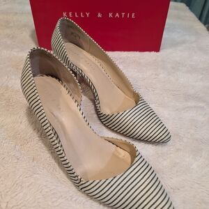 Kelly & Katie Striped Black and White Heels